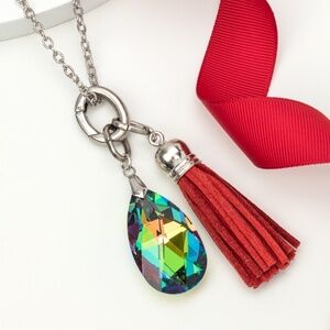 2-in-1 Tassel Teardrop Crystal Long Necklace with Swarovski